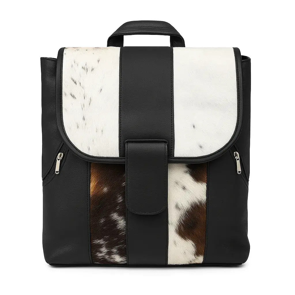 Cowhide Leather Backpack - Hair-On Premium Black Pattern - Luxurious Durable Design