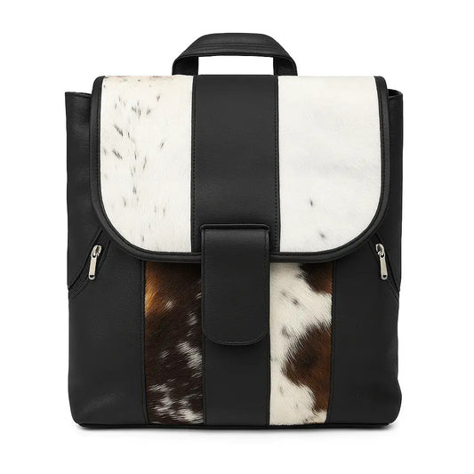 Cowhide Leather Backpack - Hair-On Premium Black Pattern - Luxurious Durable Design