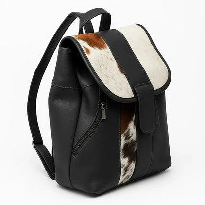 Cowhide Leather Backpack - Hair-On Premium Black Pattern - Luxurious Durable Design