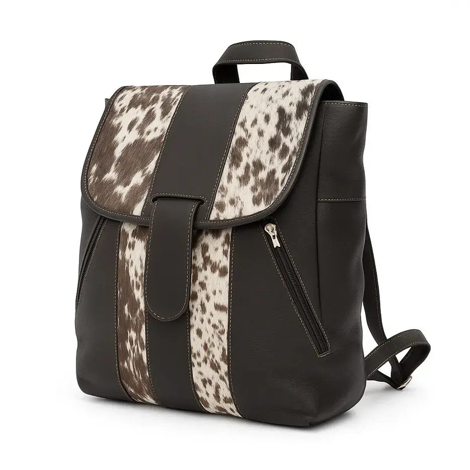 Cowhide Leather Backpack - Hair-On Premium Black Pattern - Luxurious Durable Design