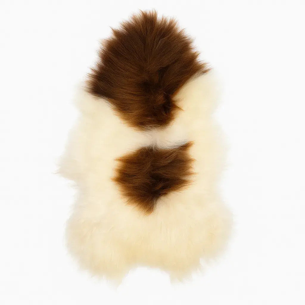 Norwegian Viking Heritage Sheepskin Throw | Spotted Brown & White Long Wool – 4' x 2.5' Feet