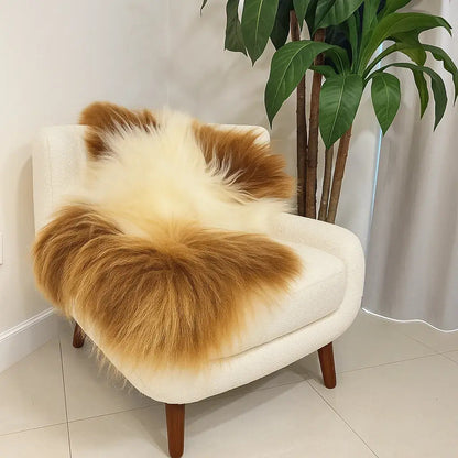 Norwegian Viking Heritage Sheepskin Throw | Spotted Brown & White Long Wool – 4' x 2.5' Feet