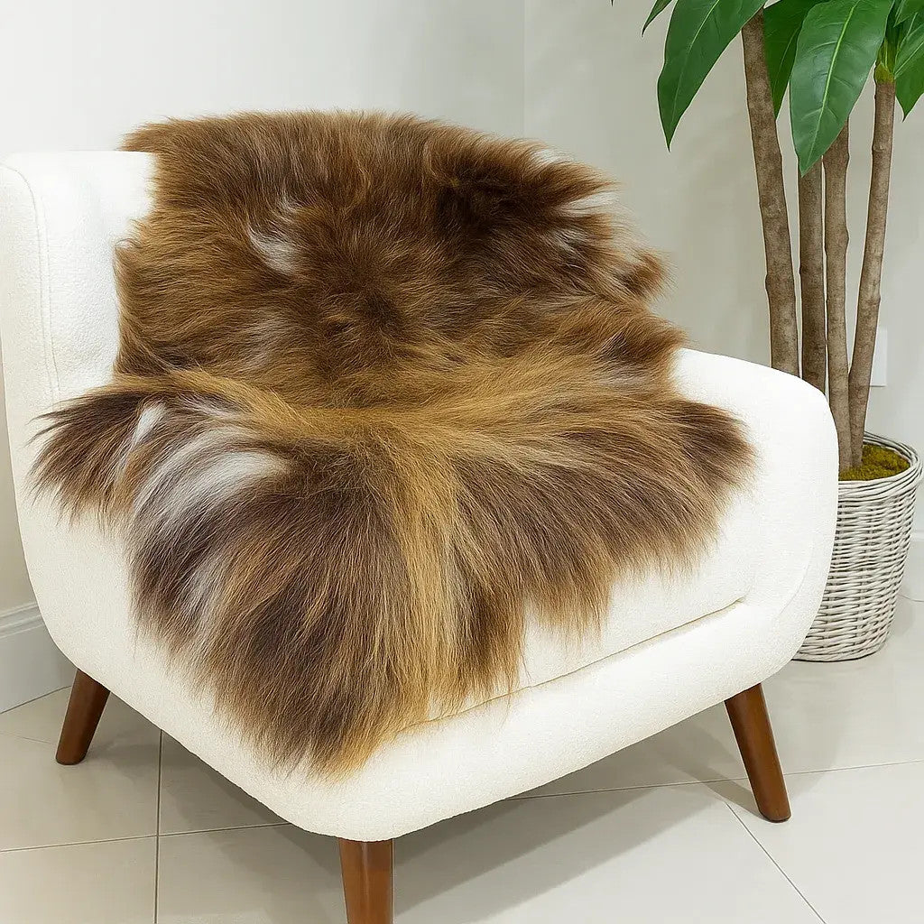 Norwegian Viking Heritage Sheepskin Throw | Solid Brown Long Wool – 4' x 2.5' Feet