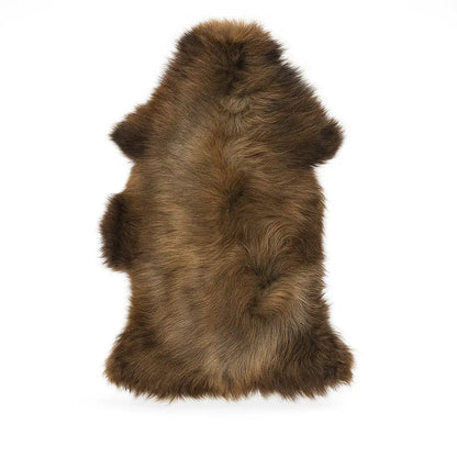 Norwegian Viking Heritage Sheepskin Throw | Solid Brown Long Wool – 4' x 2.5' Feet