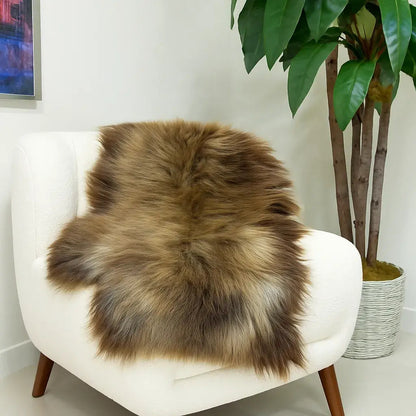 Norwegian Viking Heritage Sheepskin Throw | Solid Brown Long Wool – 4' x 2.5' Feet