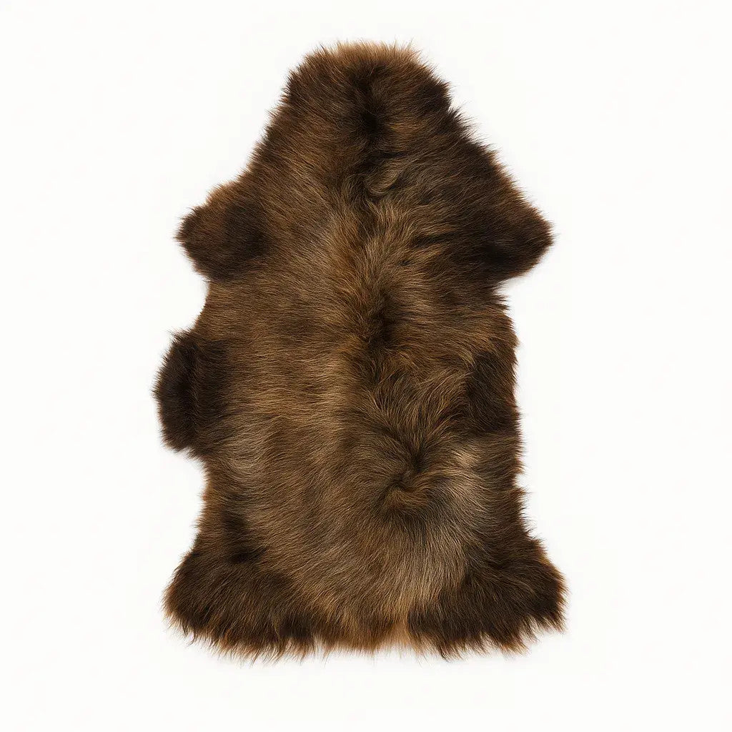 Norwegian Viking Heritage Sheepskin Throw | Solid Brown Long Wool – 4' x 2.5' Feet