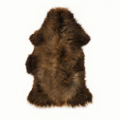 Norwegian Viking Heritage Sheepskin Throw | Solid Brown Long Wool – 4' x 2.5' Feet