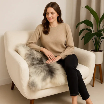 Norwegian Viking Heritage Sheepskin Throw | Frosted Beige & Gray Long Wool – 4' x 2.5' Feet