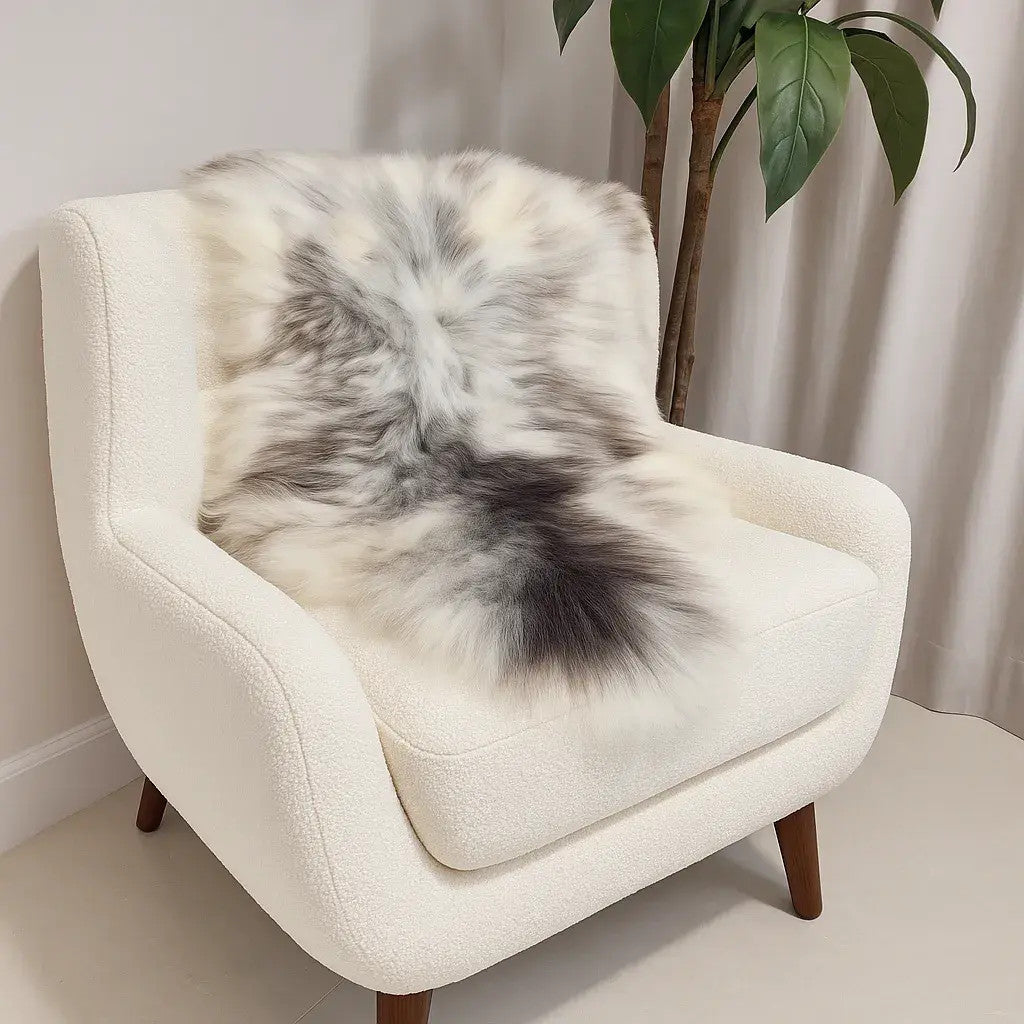 Norwegian Viking Heritage Sheepskin Throw | Frosted Beige & Gray Long Wool – 4' x 2.5' Feet