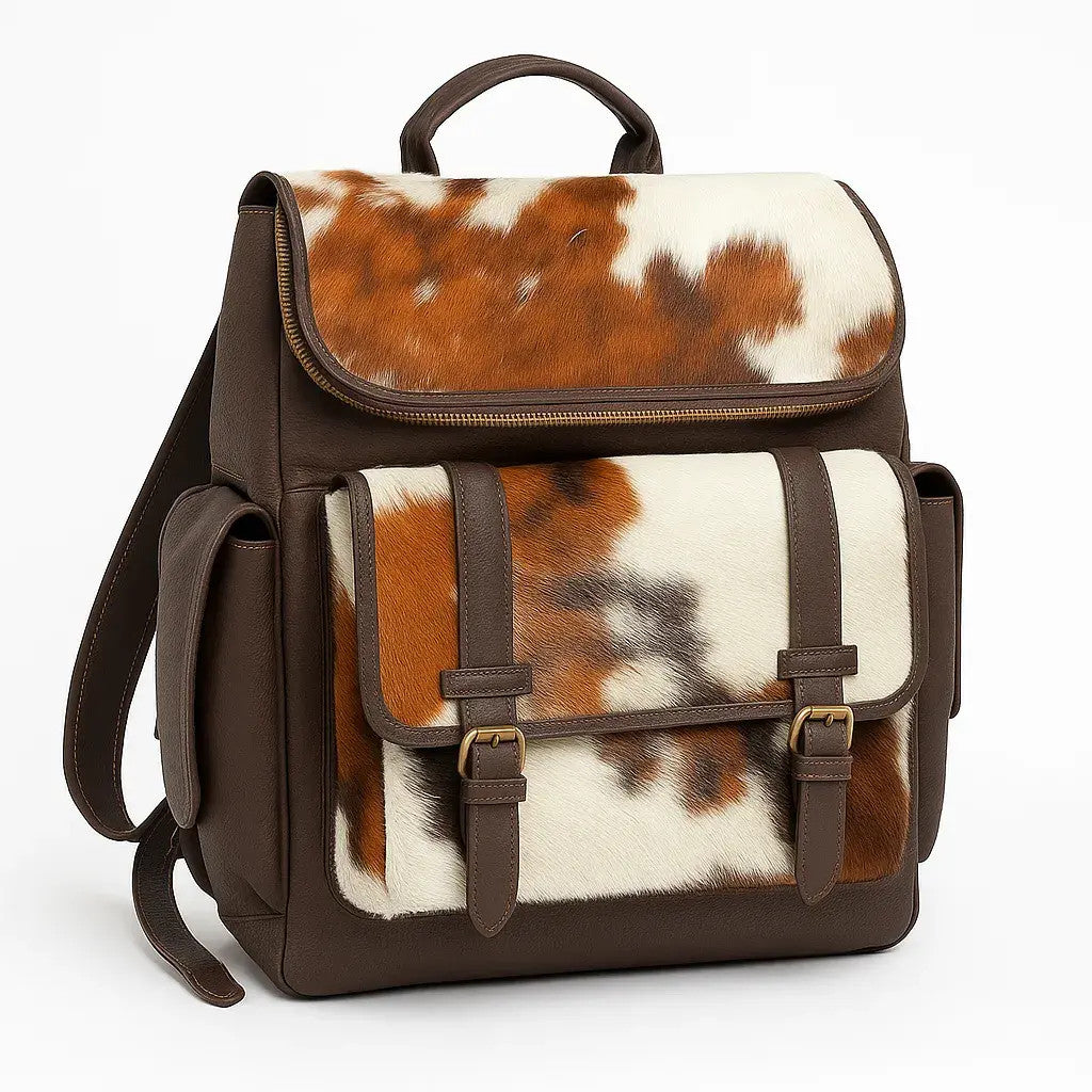 Leather Backpack Cowhide Panels - Dual Side Pockets First Grade