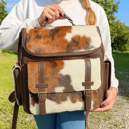 Leather Backpack Cowhide Panels - Dual Side Pockets First Grade