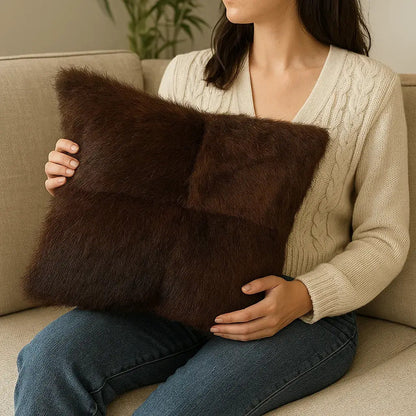 Bison Hair-On Hide Pillow Cover Pachwork Design - Premium Quality