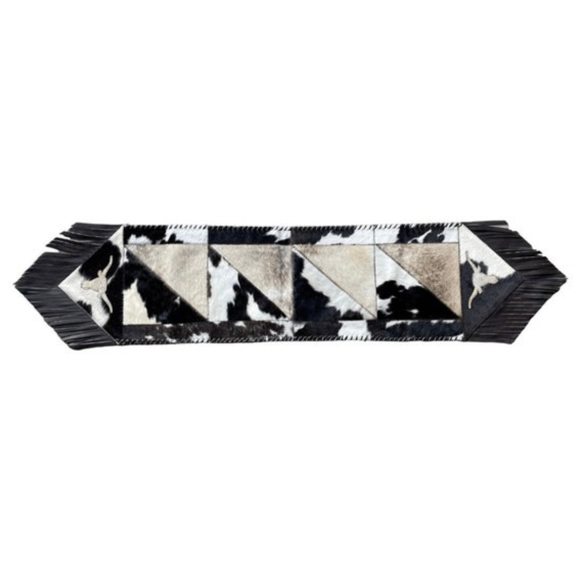 Cowhide Table Runner | Buffalo Patchwork – Fringes & Laced Edges | Multi-Sizes