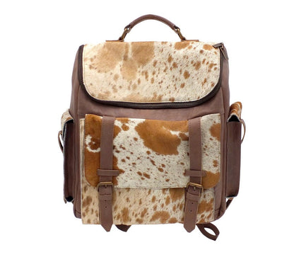 Cowhide Leather Backpack | Brown Hair-On Panels – Dual Pockets