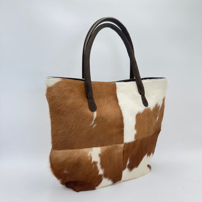 Cowhide Tote Bag | Patchwork Bi-Color Hair-On