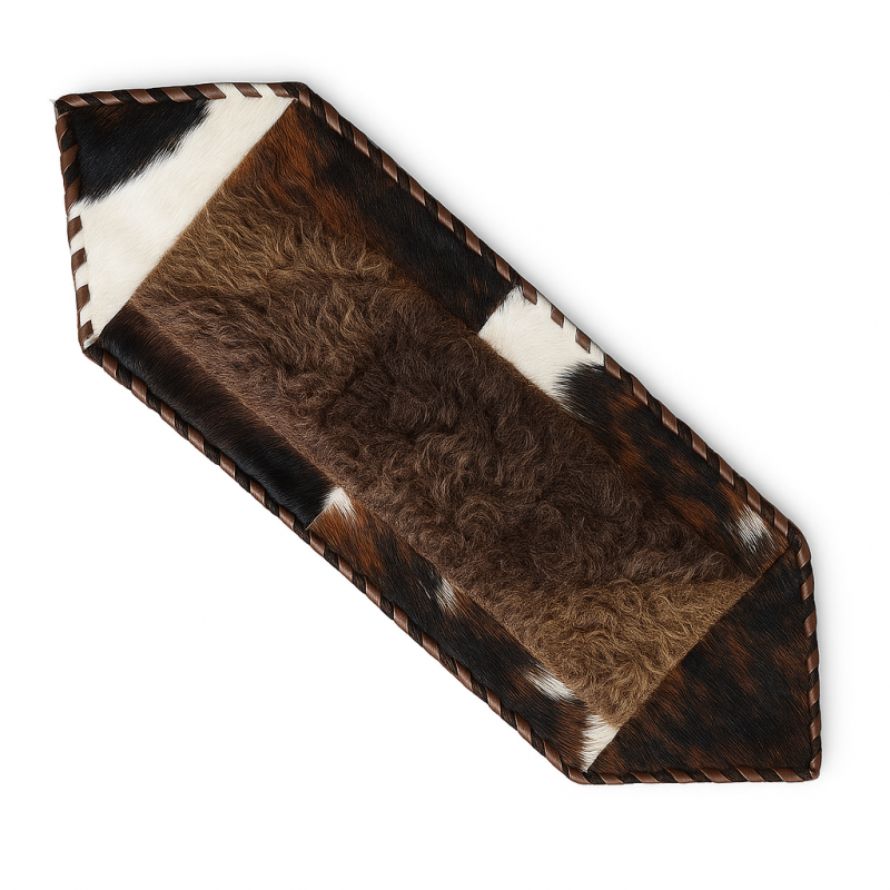 Cowhide & Bison Hair Table Runner | Patchwork Laced – Brown Speckle | 1' x 3'