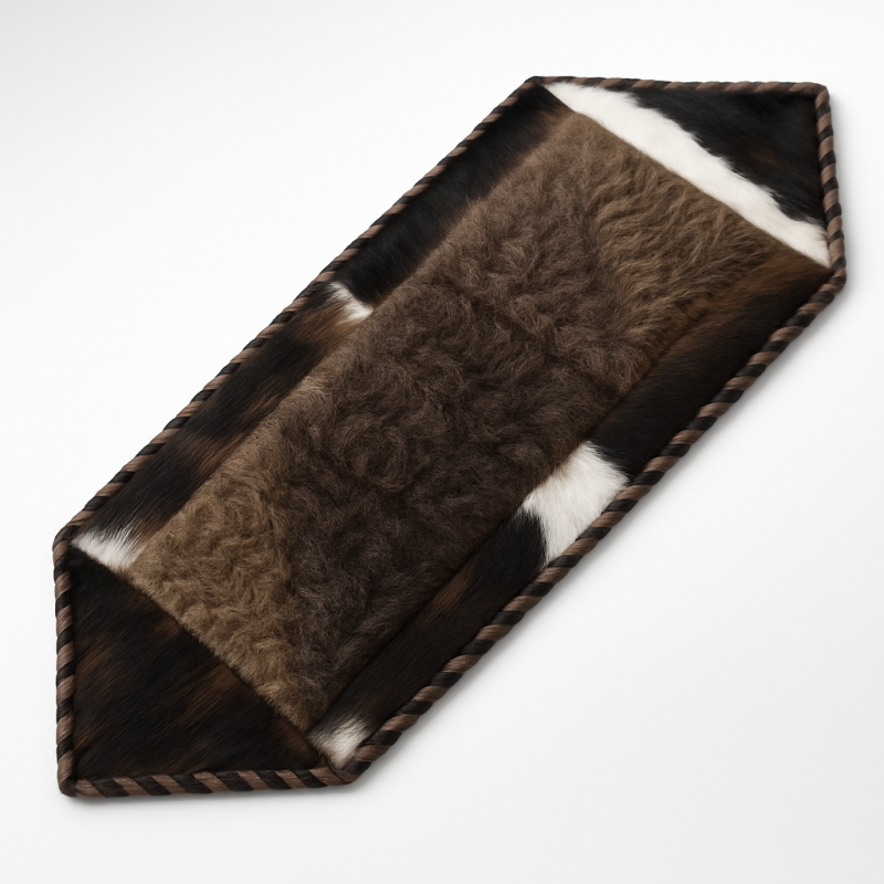 Cowhide & Bison Hair Table Runner | Patchwork Laced – Brown Speckle | 1' x 3'