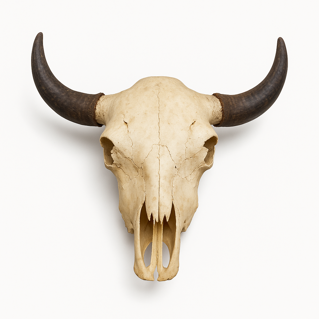 American Bison Skull | Weathered Bone & Dark Horns – 2 ft