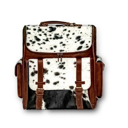 Cowhide Leather Backpack | Black & White Hair-On Panels – Dual Pockets