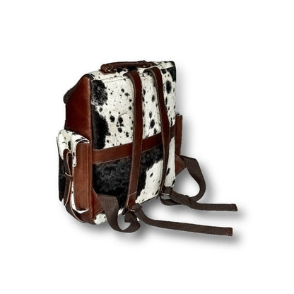 Cowhide Leather Backpack | Black & White Hair-On Panels – Dual Pockets