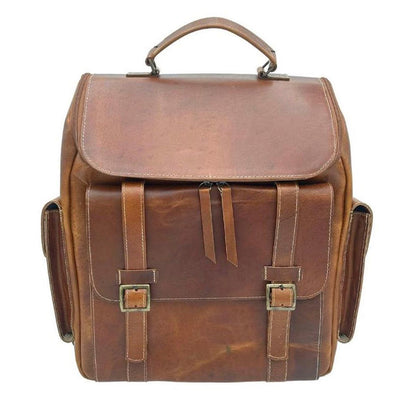 Leather Backpack | Cowhide Panels – Natural Brown | Dual Pockets