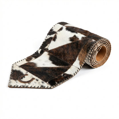 Cowhide Table Runner | Horseshoe Patchwork – Fringes & Laced Edges | Multi-Sizes