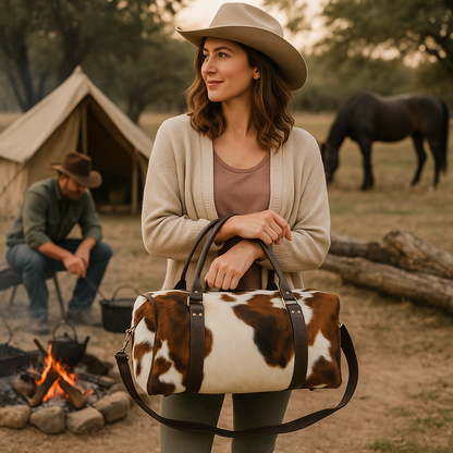 Cowhide Duffle Deluxe | Hair-On and Full-Grain Leather - 36 x 12 x 12 in