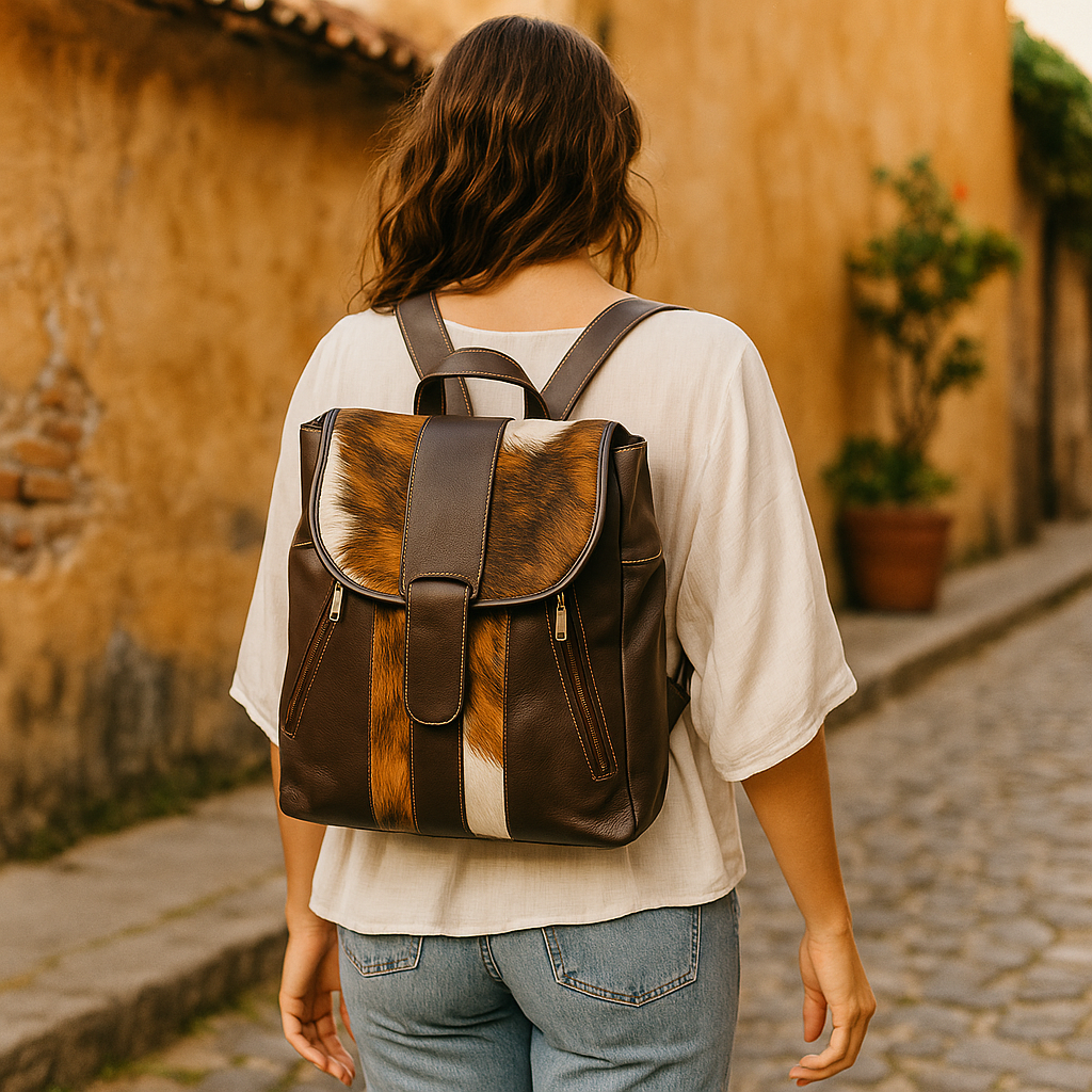 Cowhide Leather Backpack | Hair-On Brown Pattern – Handcrafted