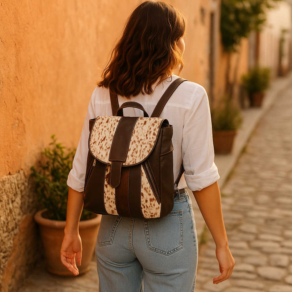 Cowhide Leather Backpack | Hair-On Brown Pattern – Handcrafted