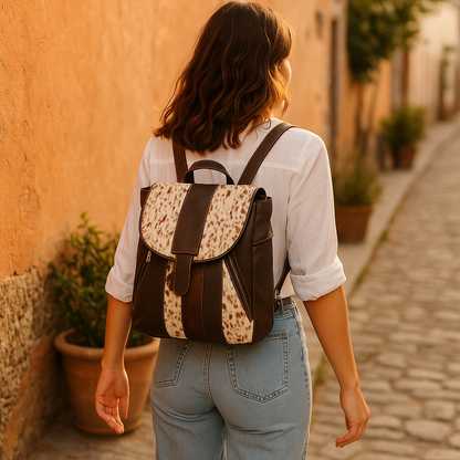 Cowhide Leather Backpack | Hair-On Brown Pattern – Handcrafted