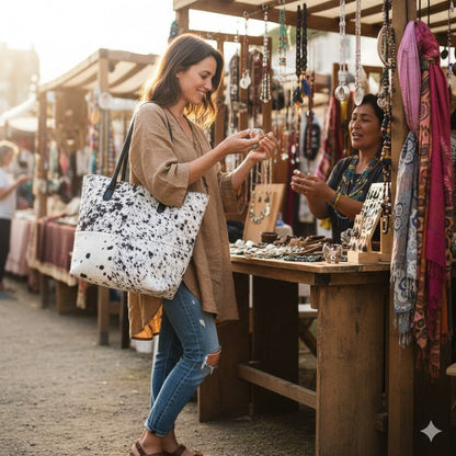 Cowhide Tote Bag | Exotic Black Speckled Hair-On – Patchwork