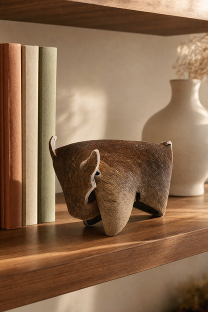 Cowhide Bull Figurine | Hair-On Solid Color – Handcrafted