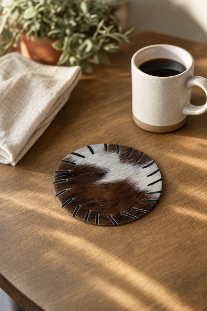 Cowhide Hair-On Coasters | Plain Pattern – 4" Round