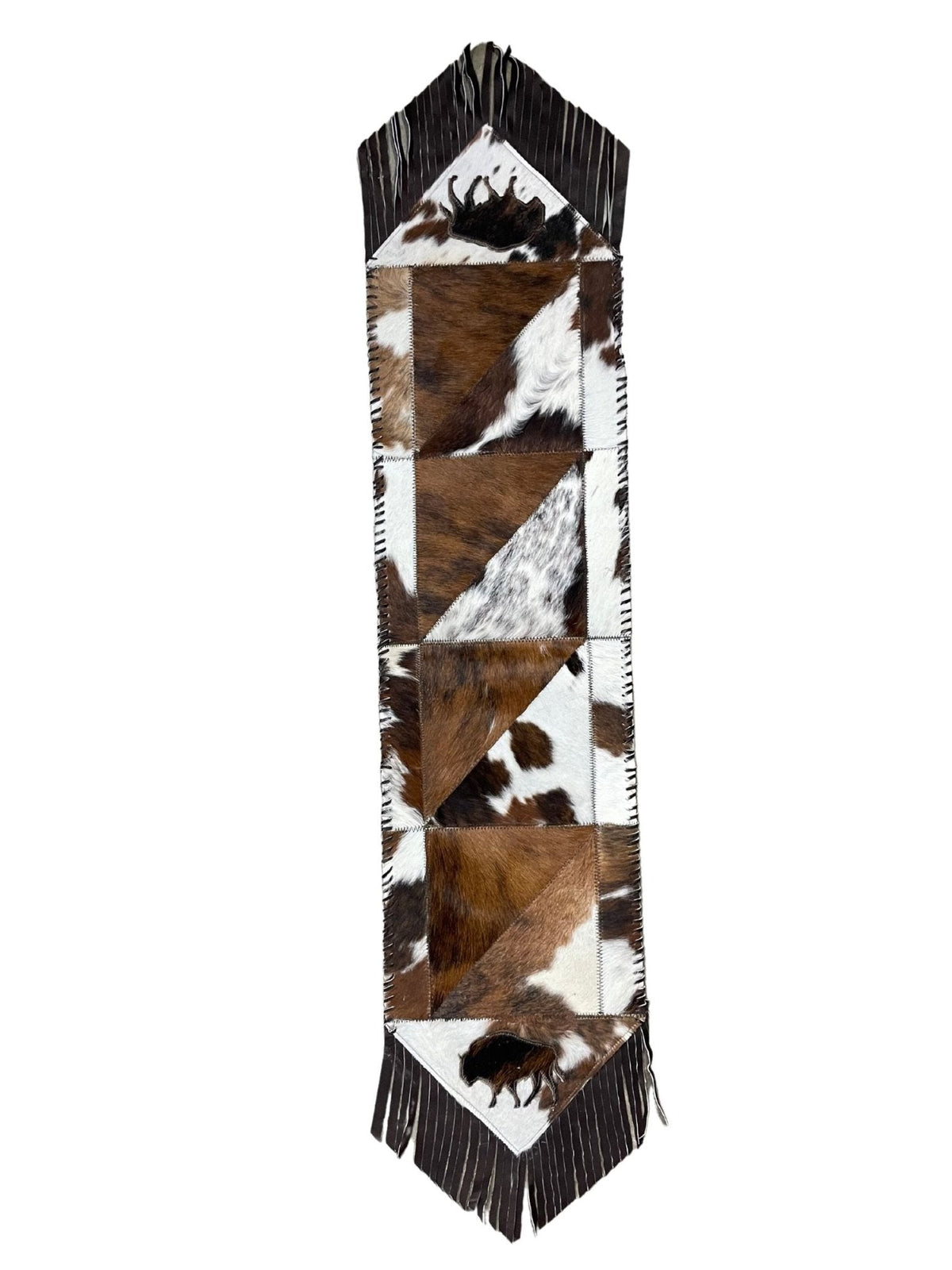 Cowhide Table Runner | Buffalo Patchwork – Fringes & Laced Edges | Multi-Sizes