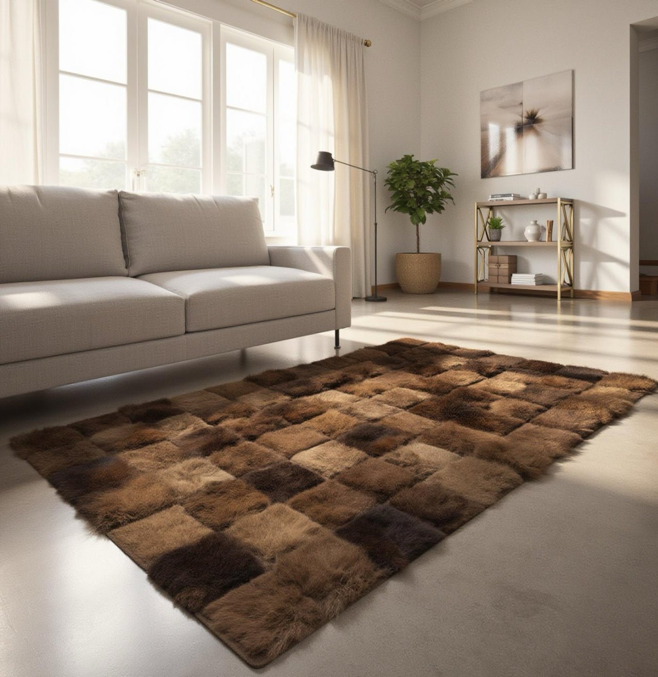 Bison Patchwork Rug | Handmade Hair-On – 8 × 5 Ft