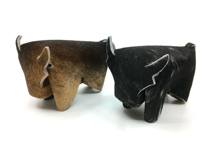 Cowhide Bull Figurine | Hair-On Bi-Color – Handcrafted 6” x 3” x 3”