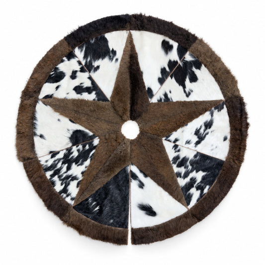Cowhide Christmas Tree Skirt | Black and White Hair-On – 3.5 & 5 Ft — additional view