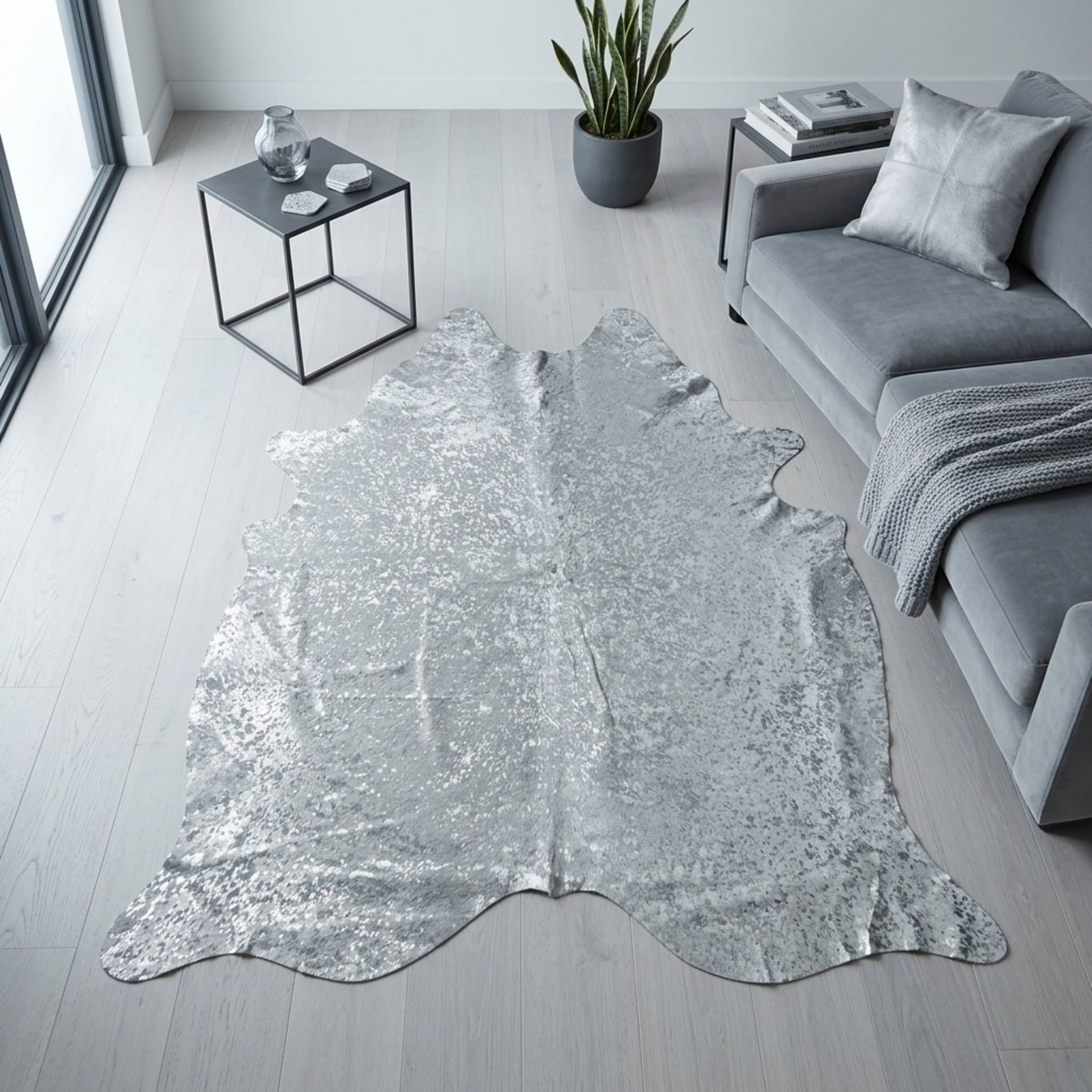 Cowhide Hair-On Rug | Colombian Metallic Silver Acid Wash Large — additional view