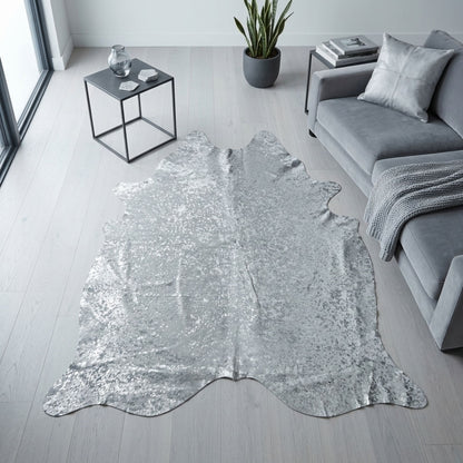 Cowhide Hair-On Rug | Colombian Metallic Silver Acid Wash Large — additional view