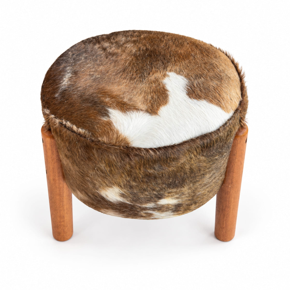 Cowhide Footstool | Black & White Hair-On – Brazilian Cowhide, Eucalyptus Legs — additional view