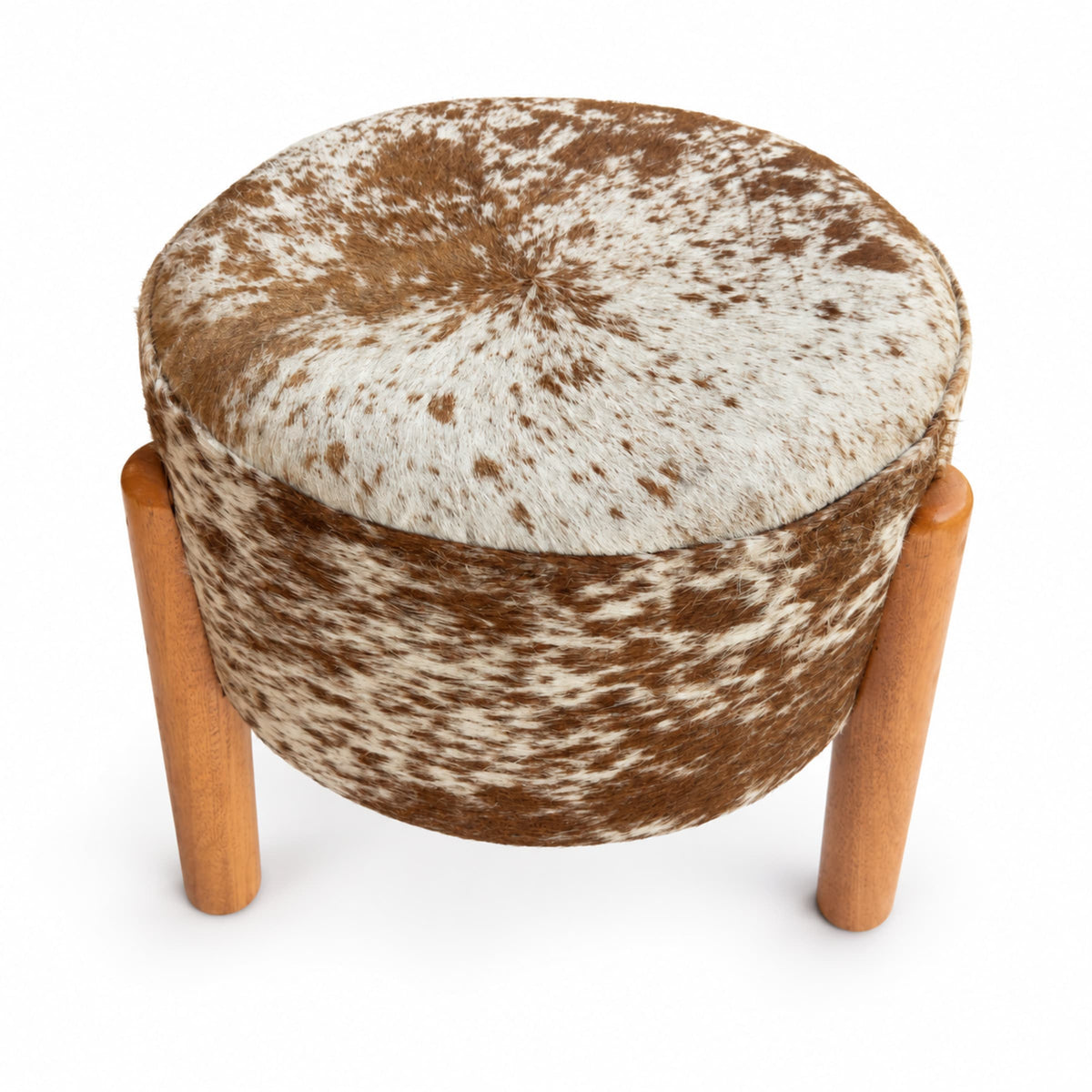 Cowhide Footstool | Black & White Hair-On – Brazilian Cowhide, Eucalyptus Legs — additional view