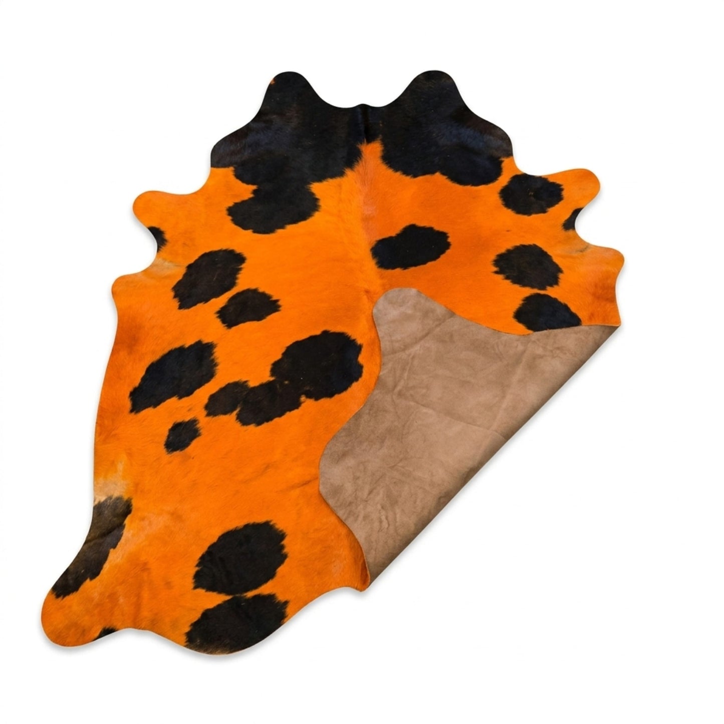 Cowhide Brazilian Rug | Orange and Black Dyed Hair-On – 7.5x6.5 Ft Statement — additional view