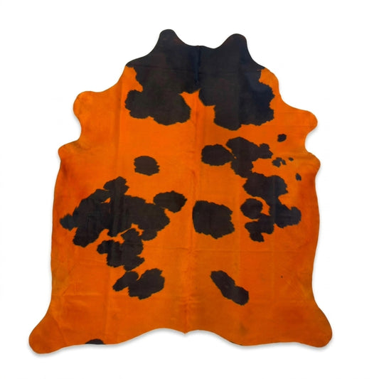 Cowhide Brazilian Rug | Orange and Black Dyed Hair-On – 7.5x6.5 Ft Statement — additional view