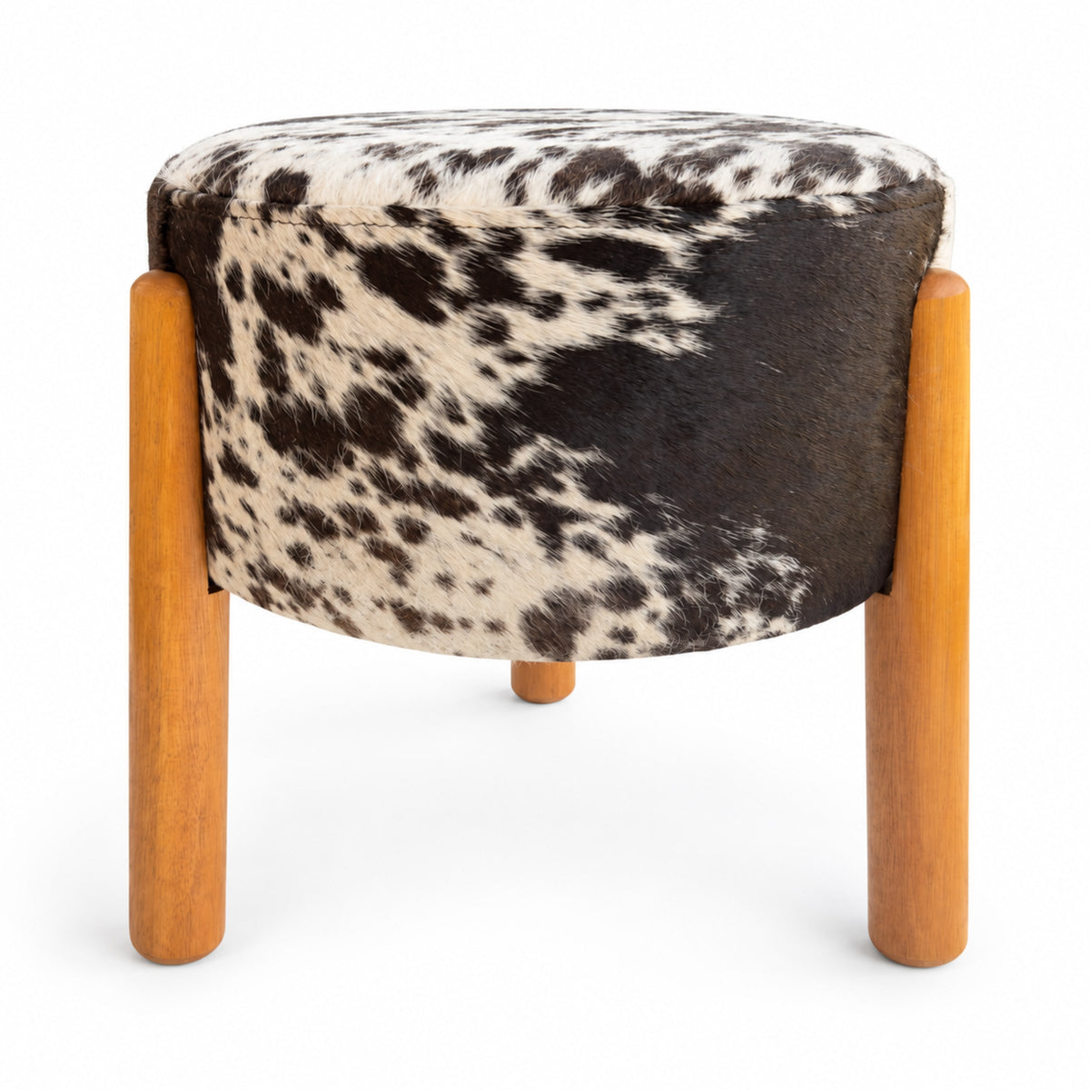 Cowhide Footstool | Black & White Hair-On – Brazilian Cowhide, Eucalyptus Legs — additional view
