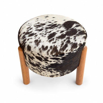 Cowhide Footstool | Black & White Hair-On – Brazilian Cowhide, Eucalyptus Legs — additional view