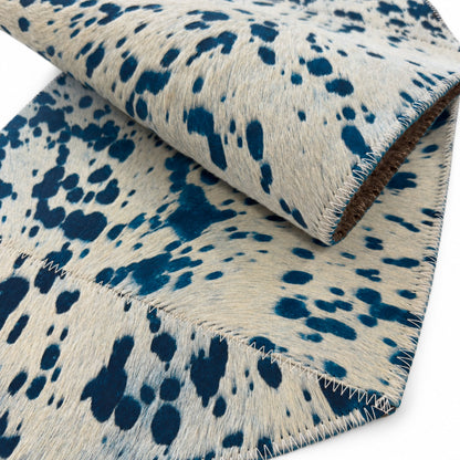 Cowhide Table Runner | White with Turquoise Acid-Washed Hair-On – Brazilian 4x1 Ft — additional view