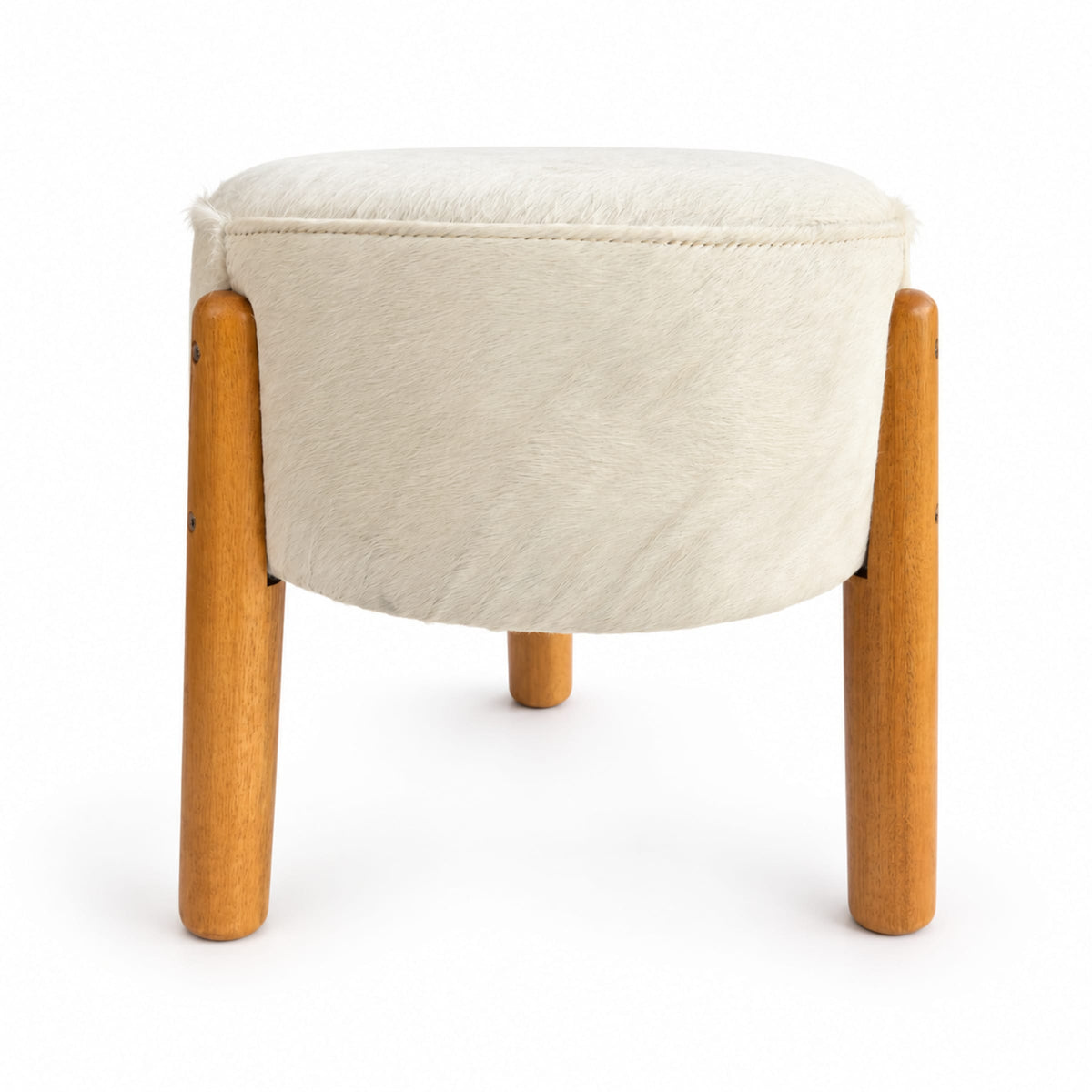 Cowhide Footstool | Black & White Hair-On – Brazilian Cowhide, Eucalyptus Legs — additional view