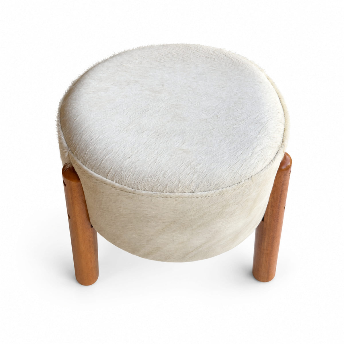 Cowhide Footstool | Black & White Hair-On – Brazilian Cowhide, Eucalyptus Legs — additional view