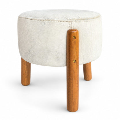 Cowhide Footstool | Black & White Hair-On – Brazilian Cowhide, Eucalyptus Legs — additional view