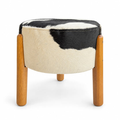 Cowhide Footstool | Black & White Hair-On – Brazilian Cowhide, Eucalyptus Legs — additional view